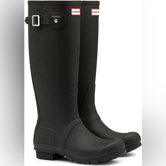Hunter Matte Black Original Tall Rubber Welly Rain Boots Size 5 - Picture 1 of 10